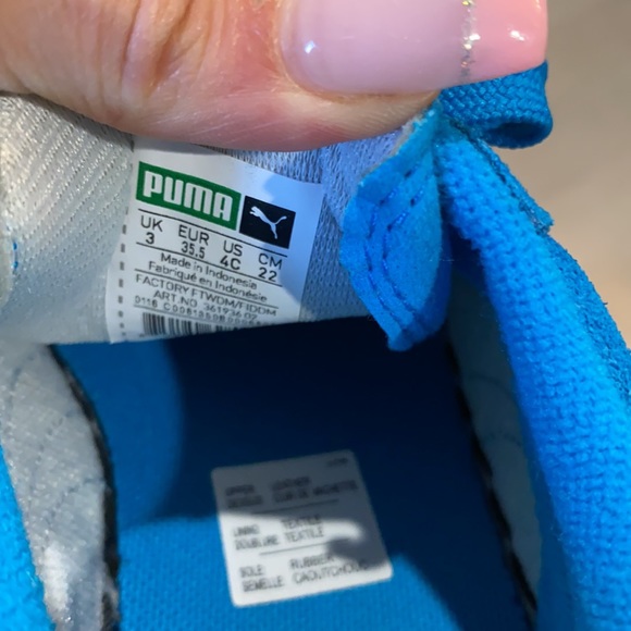 Puma Sneakers Turquoise Suede Sz 4 - Picture 6 of 6